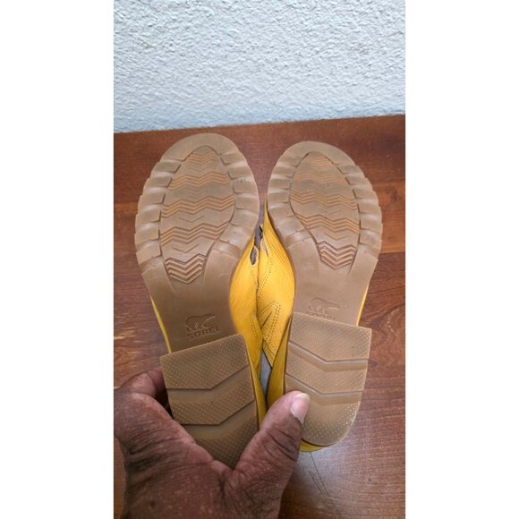 Sorel Nadia Women's Yellow Leather Open-Toe Slip on Block Heeled Sandals Size 10 - Picture 7 of 12